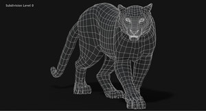 Snow Leopard 3D Model Wireframe view Subdivision Level 0 Thumbnail