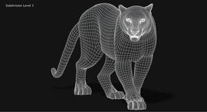 Snow Leopard 3D Model Wireframe view Subdivision Level 1 Thumbnail